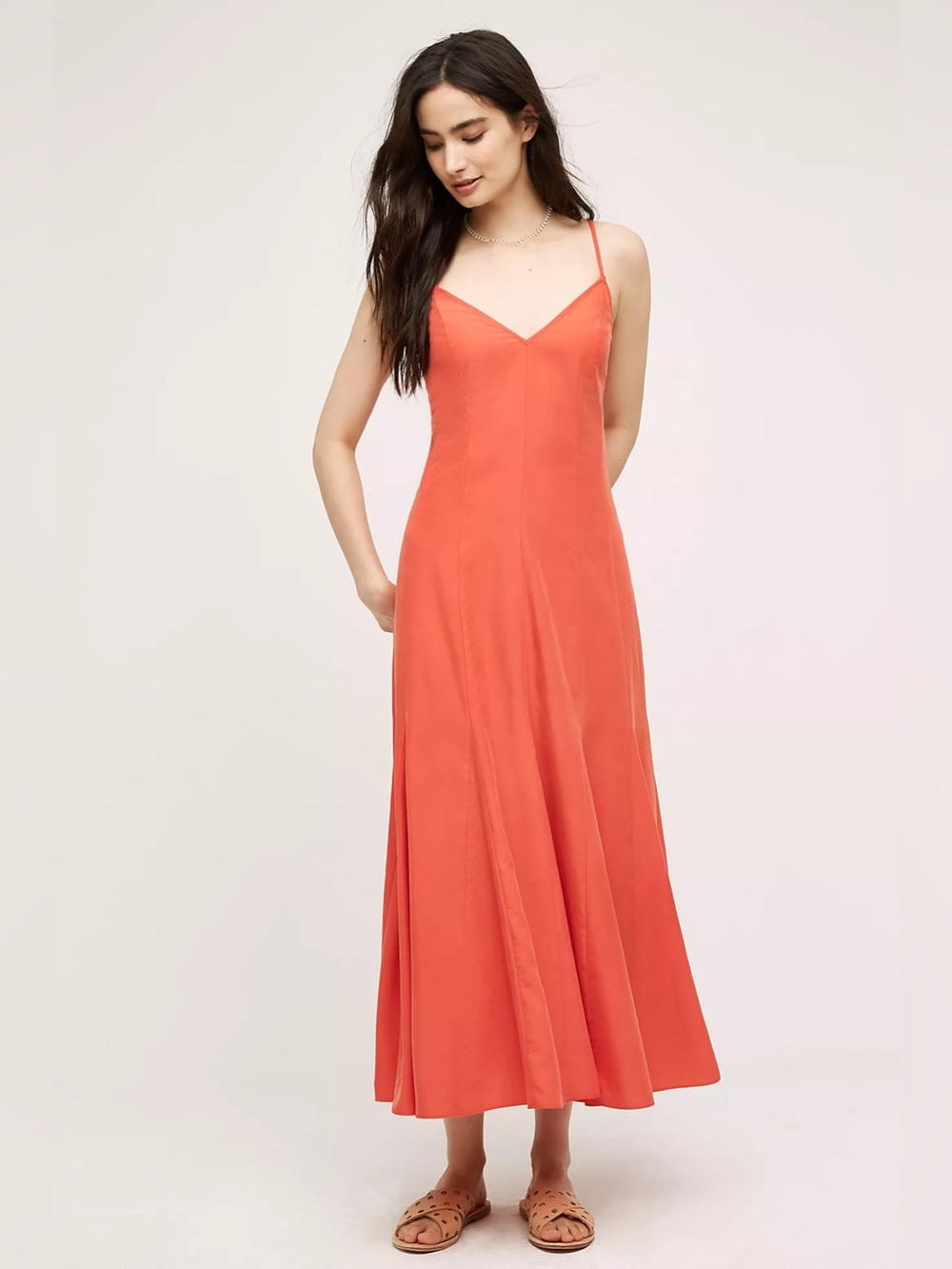 Anthropologie HD in Paris ($245) Sassafras Coral Maxi Slip Dress size 6 AS IS
